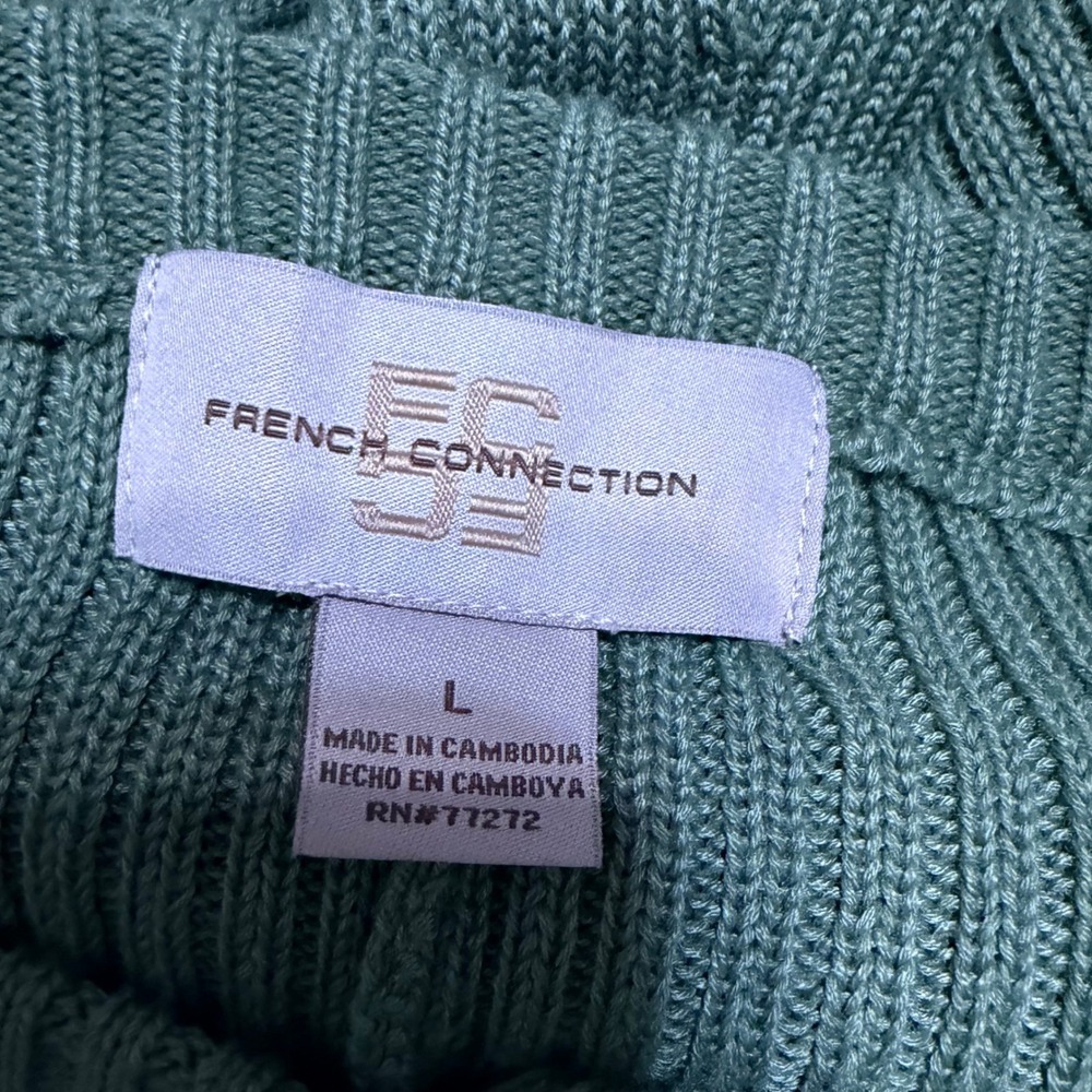 French Connection Olive Green Ribbed Military Sweater Dress Gold Button Mini L - Picture 6 of 8